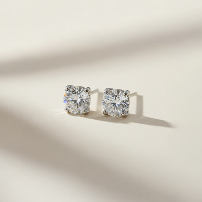 lab diamond studs 14k white gold